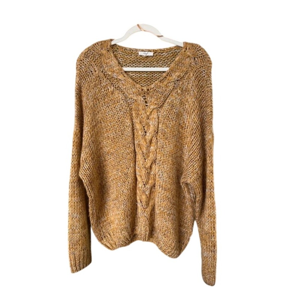 Easel Los Angeles Mustard Yellow Cable Knit Oversized Boho Sweater Medium